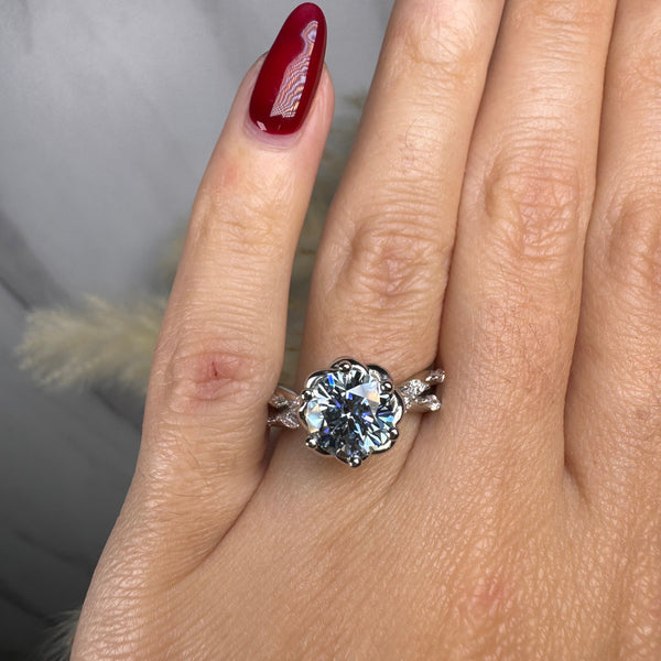 "Issabelle" Blue Round Cut and Marquise Diamond Shoulder Engagement Ring