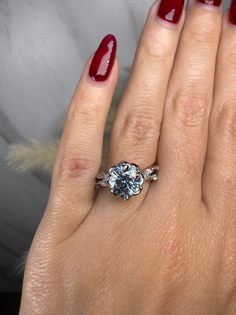 "Issabelle" Blue Round Cut and Marquise Diamond Shoulder Engagement Ring