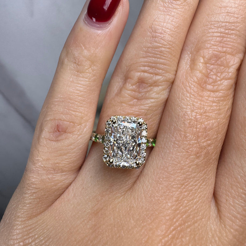 "Delanda" Halo Radiant Cut 4 Carat Diamond Shoulder Engagement Ring