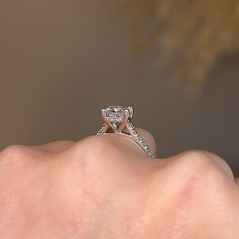 "Isabel" Princess Cut Diamond Hidden Under Halo Diamond Shoulder Engagement Ring UHPC01 - HEERA DIAMONDS