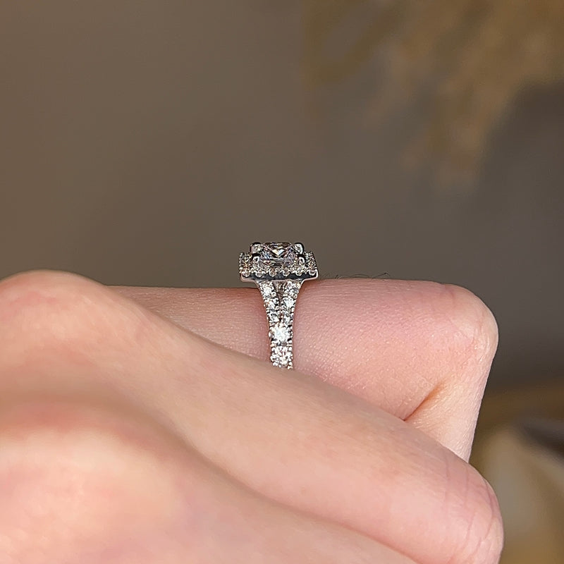 "Ezra" Square Halo Princess Cut Diamond Split Diamond Shoulder Engagement Ring HAPC01 - HEERA DIAMONDS