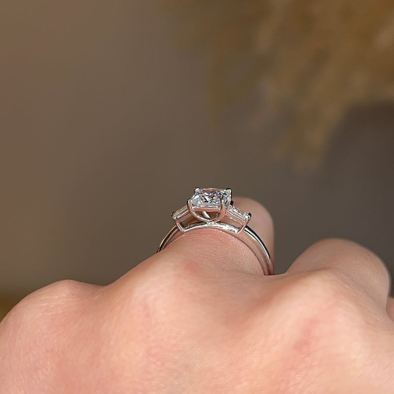 "Darcy" Three Stone Princess Cut with Emerald Cut Diamond Trilogy Engagement Ring 3SPC03 - HEERA DIAMONDS