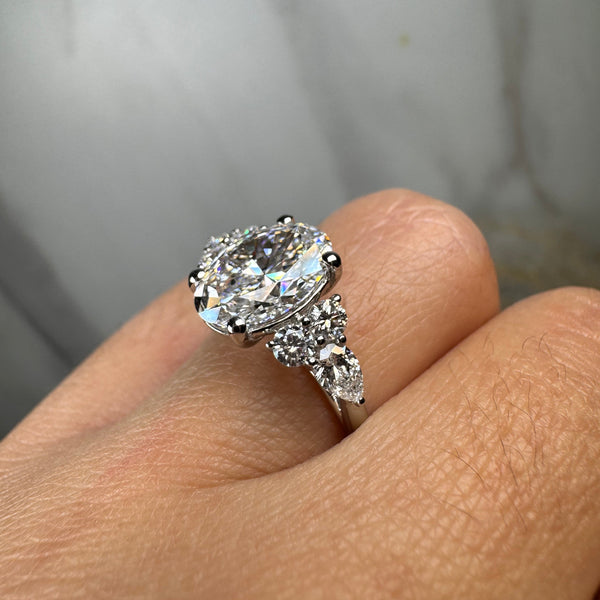 "Brenny" Oval Cut 3.5 Carat Diamond Shoulder Engagement Ring - HEERA DIAMONDS