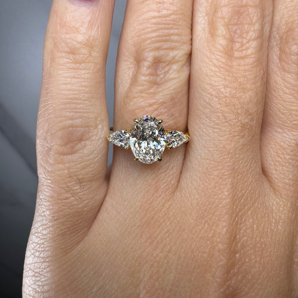 "Glenney" Three Stone Oval Cut with Pear Trilogy Engagement Ring