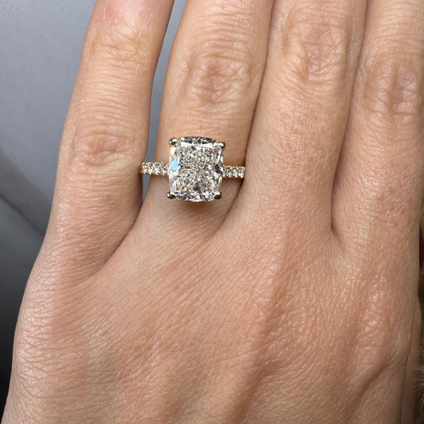 "Tensey" Elongated Cushion Cut Diamond Shoulder Engagement Ring