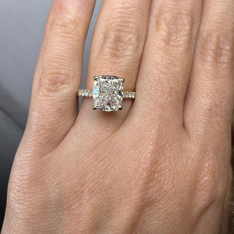 "Tensey" Elongated Cushion Cut Diamond Shoulder Engagement Ring