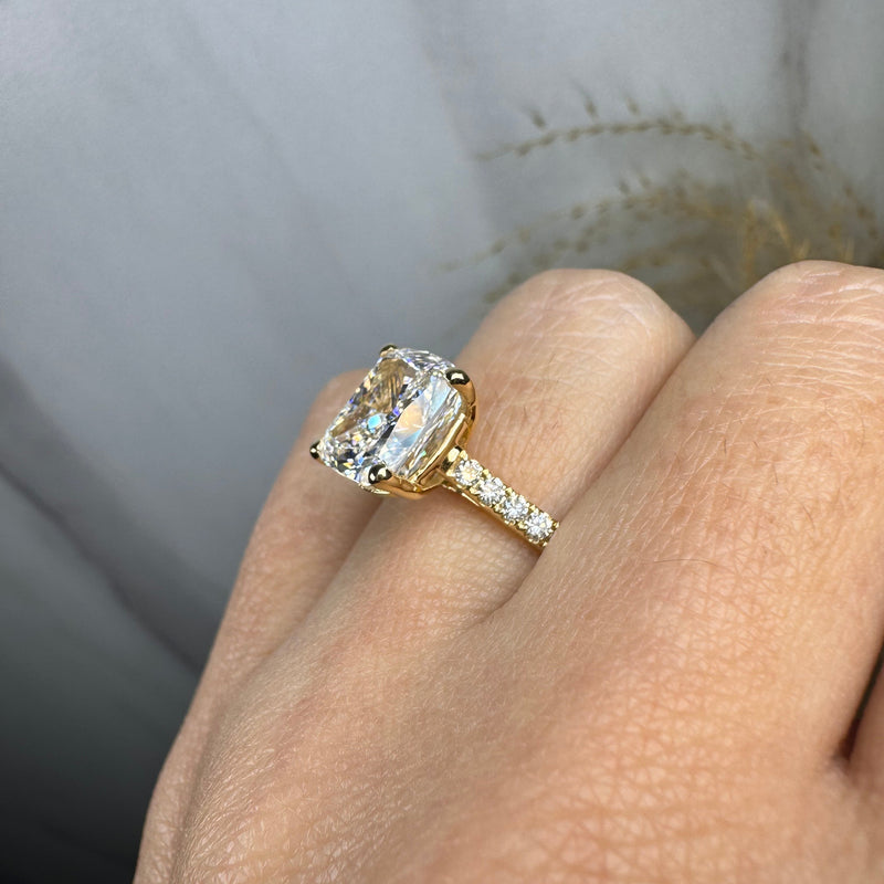 "Tensey" Elongated Cushion Cut Diamond Shoulder Engagement Ring