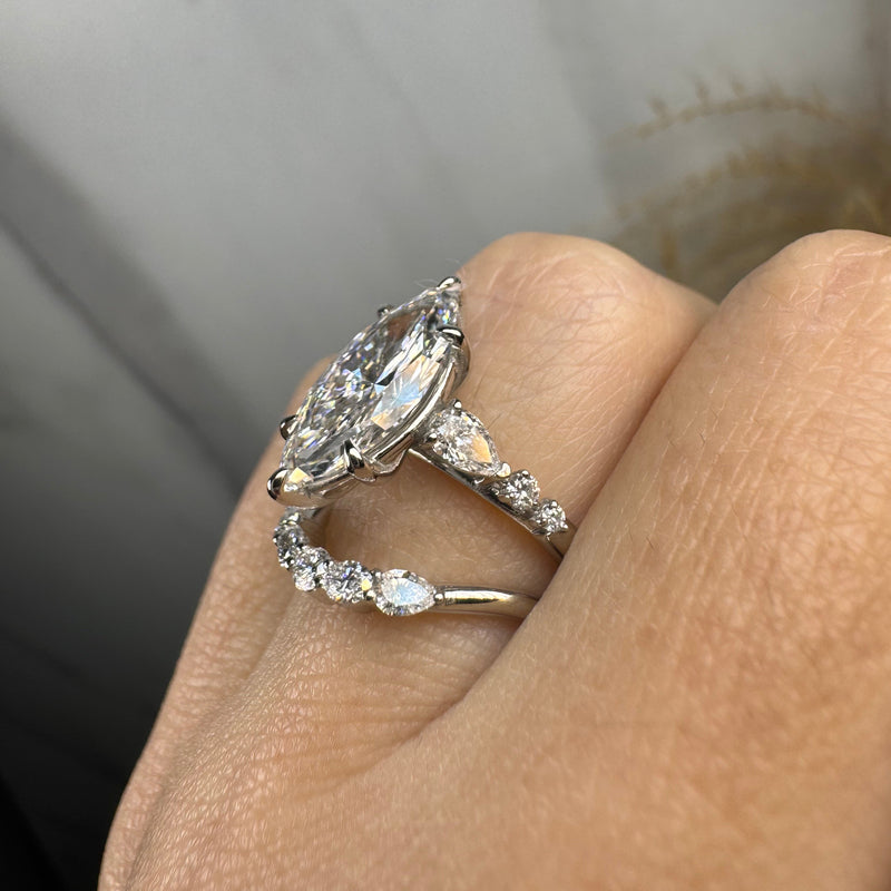 "Aurora" Marquise Cut Diamond Shoulder Matching Set Engagement Ring