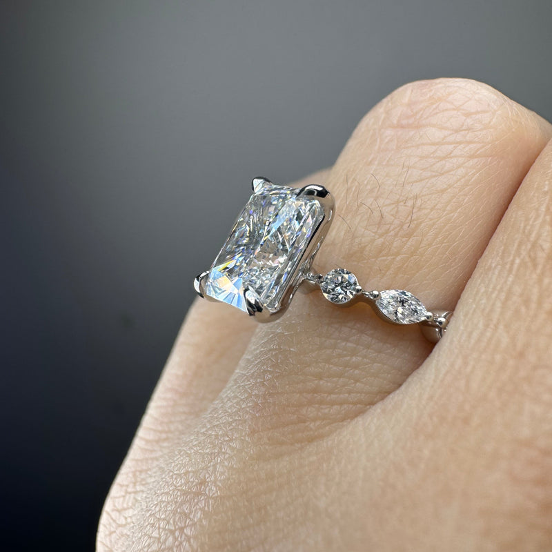 "Celina" Radiant Cut 2 Carat Diamond Shoulder Engagement Ring