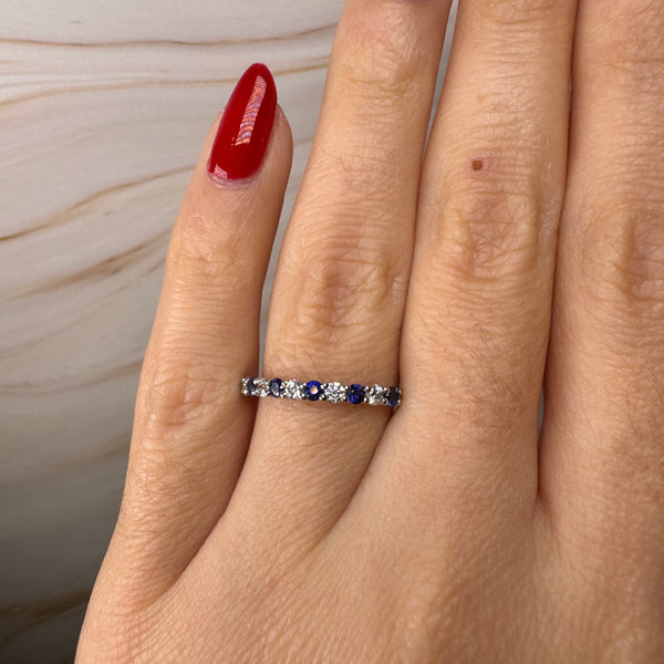 "Loon" Round Cut 0.40 Carat Diamond Sapphire Platinum Eternity Ring