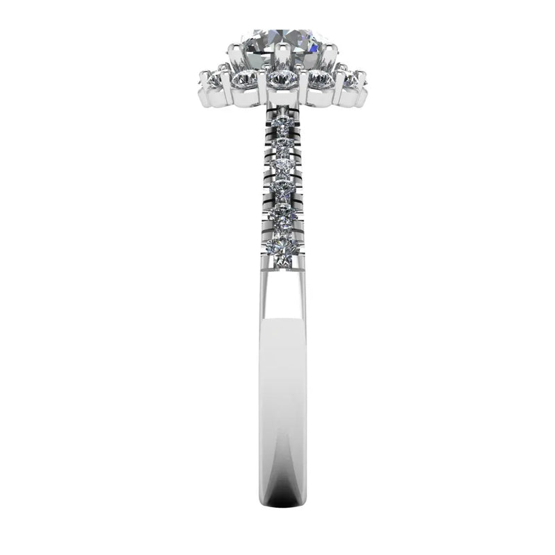 "Imogen" Flower Halo Round Brilliant Cut Diamond Scallop Set Diamond Shoulder Engagement Ring HARB06 - HEERA DIAMONDS