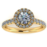 "Indy" Halo Round Brilliant Cut Diamond Scallop Set Diamond Shoulder Engagement Ring HARB17 - HEERA DIAMONDS