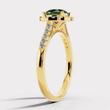 "Ines" 2 Carat Cushion Emerald Gem Halo Diamond Shoulder Ring