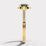 "Ines" 2 Carat Cushion Emerald Gem Halo Diamond Shoulder Ring