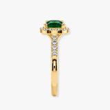 "Ines" 2 Carat Cushion Emerald Gem Halo Diamond Shoulder Ring