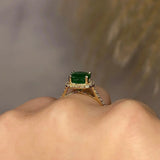 "Ines" Round Emerald Halo Diamond Shoulder Ring - HEERA DIAMONDS