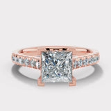 "Isabel" 1 Carat Princess Cut Diamond Hidden Under Halo Diamond Shoulder Engagement Ring UHPC01
