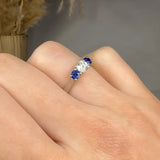 "Ismeria" 0.41 Carat Round Cut Blue Sapphire Natural Diamond Trilogy Engagement Ring MDC1294