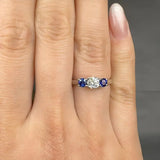 "Ismeria" 0.41 Carat Round Cut Blue Sapphire Natural Diamond Trilogy Engagement Ring MDC1294