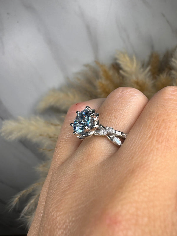 "Issabelle" Blue Round Cut and Marquise Diamond Shoulder Engagement Ring HEERA DIAMONDS