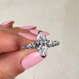 "Jasmine" Marquise Cut 1 Carat Diamond Shoulder Platinum Engagement Ring  Lifestyle- Front View