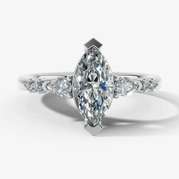 "Jasmine" Marquise Cut 1 Carat Diamond Shoulder Platinum Engagement Ring DSMC05 HEERA DIAMONDS