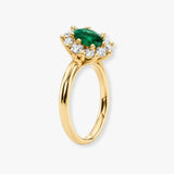 "Jass" Oval Cut Halo 2.5 Carat Green Lab Grown Emerald Yellow Gold Engagement Ring