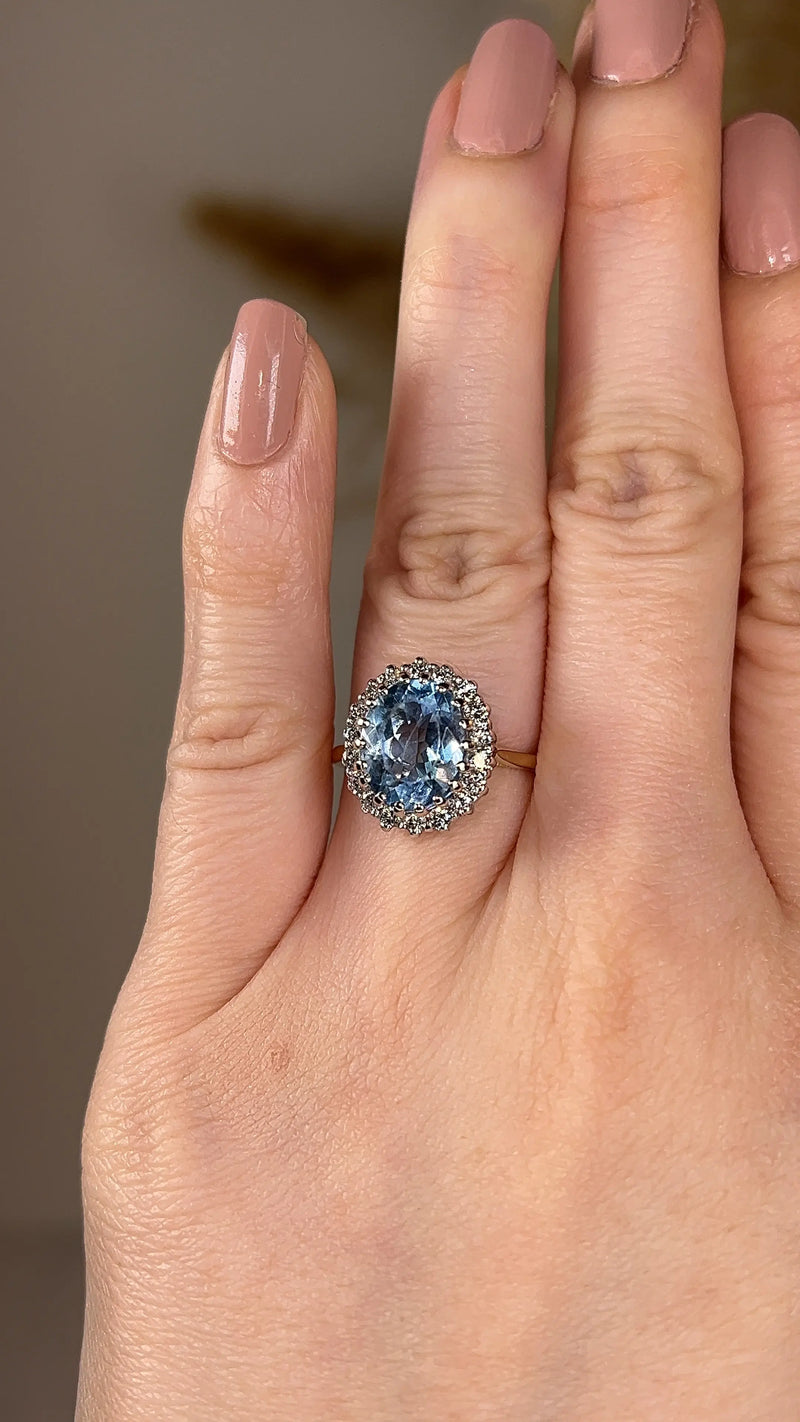 "Juliana" Aquamarine Oval Cut Halo Diamond Engagement Ring HEERA DIAMONDS