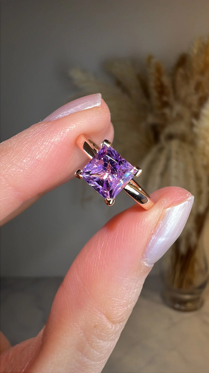 "Julie" Princess Cut Amethyst Under Halo Engagement Ring HEERA DIAMONDS