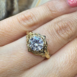 "July" Round Cut 1 Carat Solitaire 18k Yellow Gold Engagement Ring Life Style- Top View