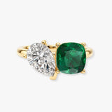 "Juni" Toi Et Moi 1.2 Carat Pear Cut Diamond Paired with 2 Carat Cushion Cut Gem Ring