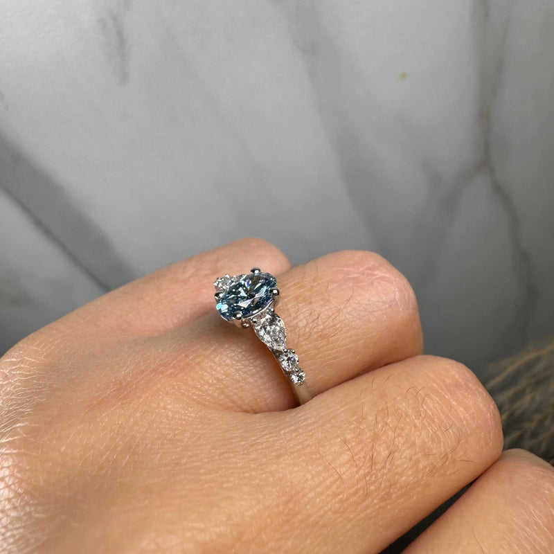 "Kade" Oval Cut Aquamarine Diamond Shoulder Engagement Ring DSOC14 HEERA DIAMONDS