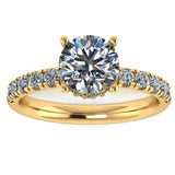 "Lara" Round Brilliant Cut Diamond Hidden Under Halo Scallop Set Diamond Band Engagement Ring UHRB05 - HEERA DIAMONDS