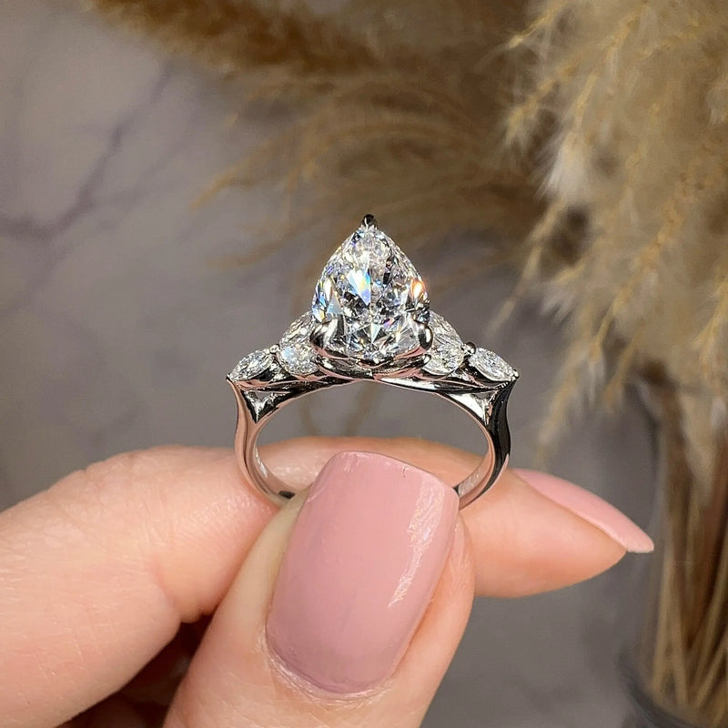 "Layla" Pear Centre Diamond with Marquise Cut Diamond Petals Engagement Ring - HEERA DIAMONDS