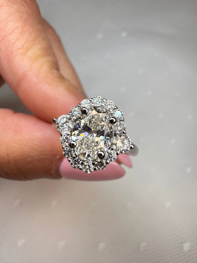 "Lina" Oval Cut 1 carat halo Platinum Engagement Ring HAOC01 HEERA DIAMONDS