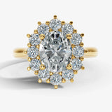"Lina" Oval Cut 1 carat halo Platinum Engagement Ring - Yellow Gold