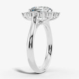 "Lina" Oval Cut 1 carat halo Platinum Engagement Ring Render- side view