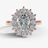"Lina" Oval Cut 1 carat halo Platinum Engagement Ring - Rose Gold