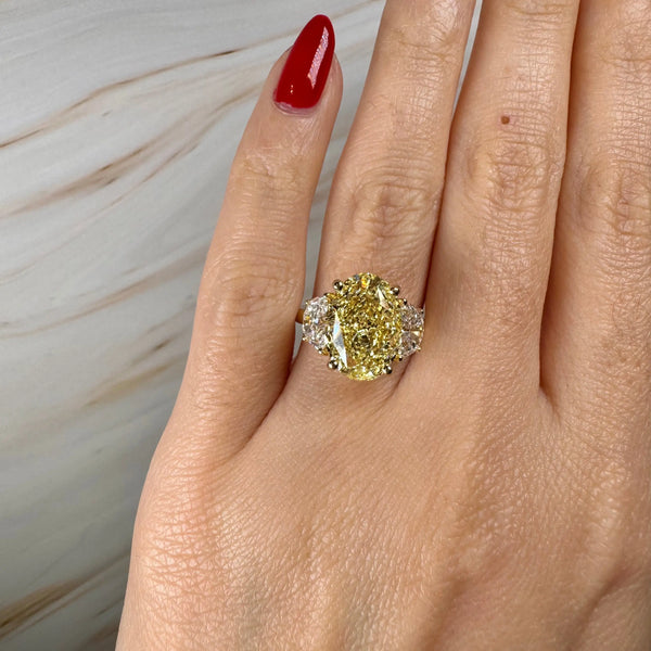 "Lion" Oval Cut 5.5 Carat Natural Trilogy Yellow Gold Engagement Ring HEERA DIAMONDS