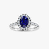 "Liorza" Blue Sapphire 0.74 Carat Oval Cut Natural Diamond Shoulder Engagement Ring HM1272
