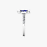 "Liorza" Blue Sapphire 0.74 Carat Oval Cut Natural Diamond Shoulder Engagement Ring HM1272