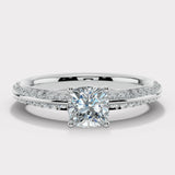 "Loana" 1 Carat Cushion Cut Diamond Double Row Diamond Pave Engagement Ring DSCC01