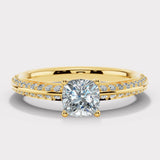 "Loana" 1 Carat Cushion Cut Diamond Double Row Diamond Pave Engagement Ring DSCC01