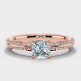 "Loana" 1 Carat Cushion Cut Diamond Double Row Diamond Pave Engagement Ring DSCC01