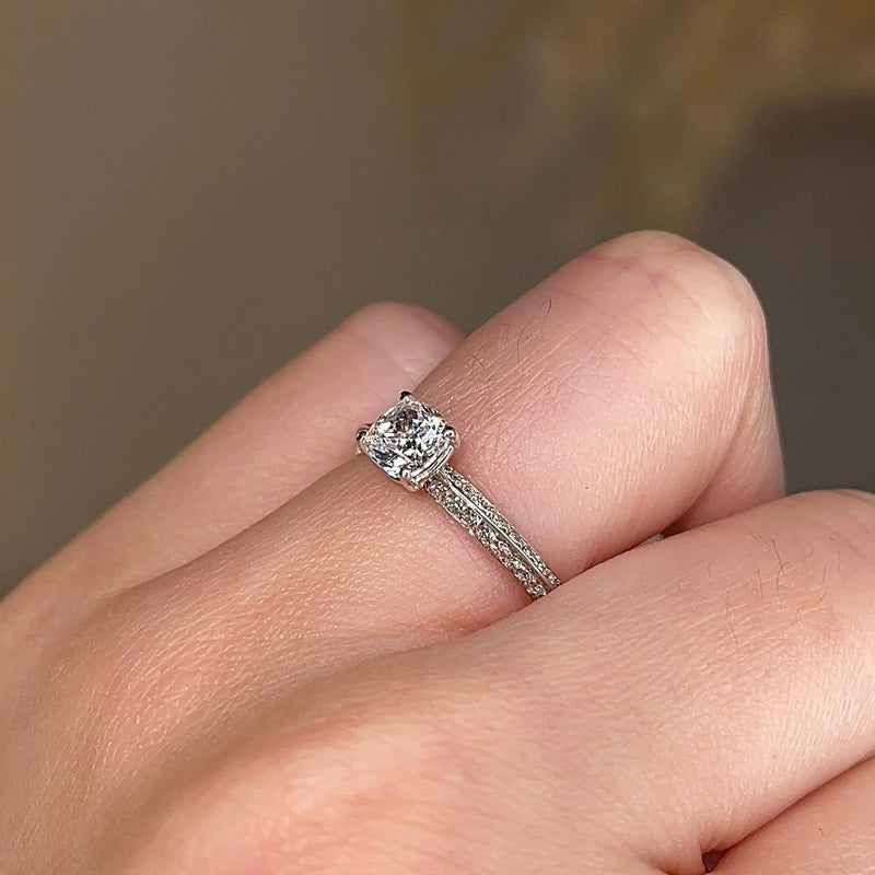"Loana" Cushion Cut Diamond Double Row Diamond Pave Engagement Ring DSCC01 - HEERA DIAMONDS