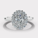 "Lottie" 1 Carat Flower Halo Oval Cut Diamond Hidden Diamond Undersetting Engagement Ring HAOC01
