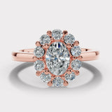 "Lottie" 1 Carat Flower Halo Oval Cut Diamond Hidden Diamond Undersetting Engagement Ring HAOC01