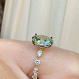 "Lousiana" Oval Cut 2 Carat Fancy Vivid Green Diamond Shoulder 18k Yellow Gold Engagement Ring HEERA DIAMONDS