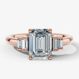 "Lunar" Radiant Cut 3 carat Diamond Shoulder 18kt Yellow Gold Engagement Ring - Rose gold