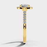 "Madonna" 2.0 Carat Halo Cushion Cut Diamond Shoulder 18k Yellow Gold Engagement Ring